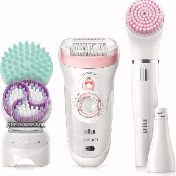 Braun Silk-épil Beauty Set 9 9-985BS Deluxe 9-in-1 Epilator, Shaver, Exfoliator, Cleansing Kit for Face & Body, Pink