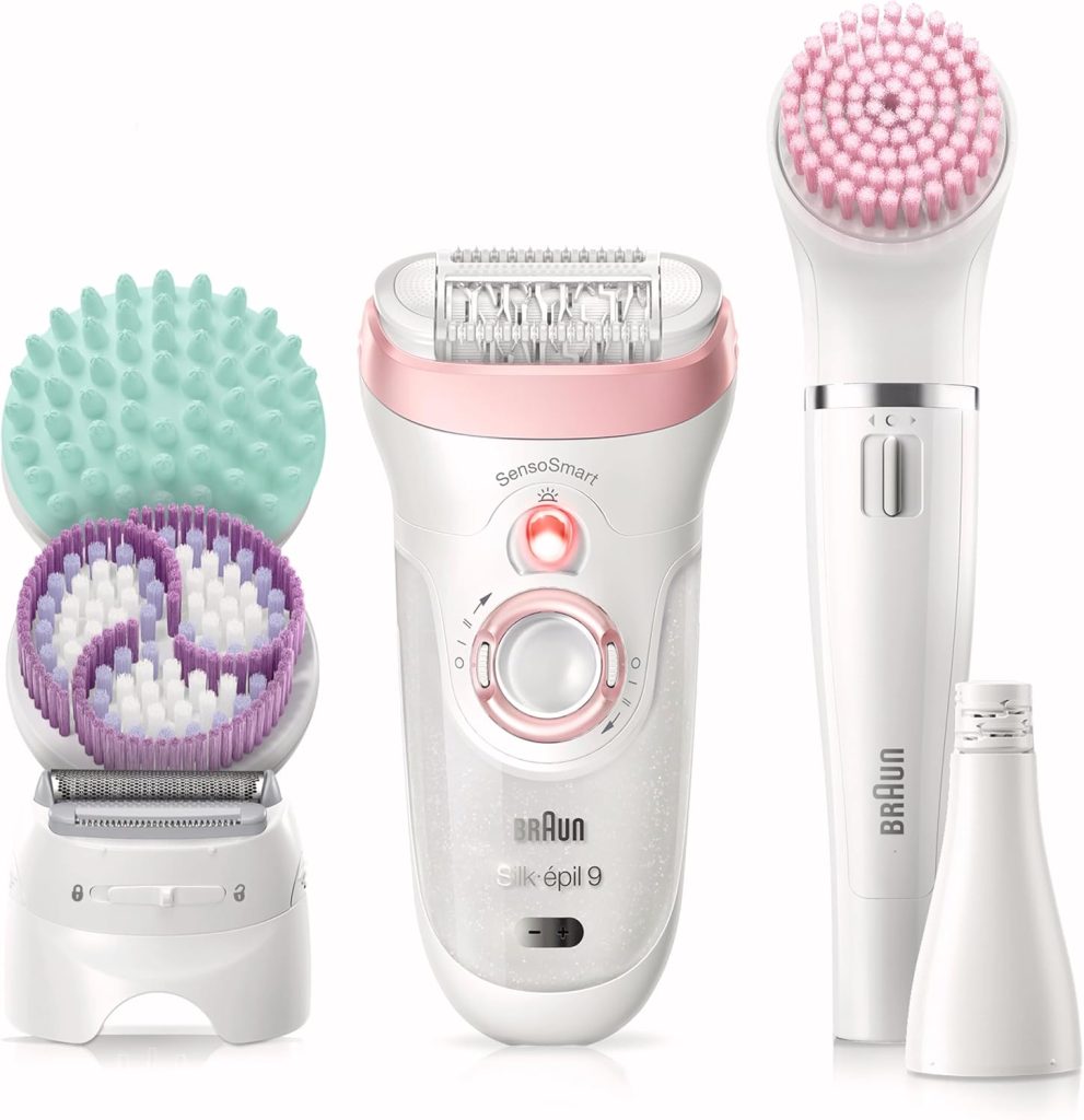 Braun Silk-épil Beauty Set 9 9-985BS Deluxe 9-in-1 Epilator, Shaver, Exfoliator, Cleansing Kit for Face & Body, Pink