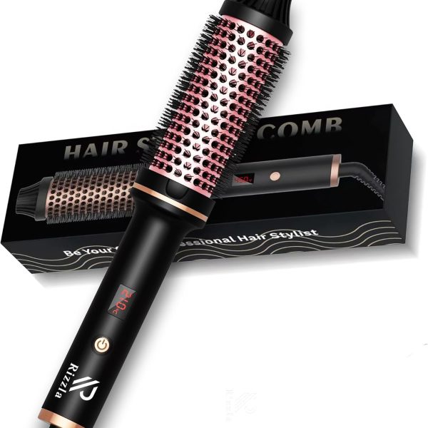 Rizzla 38mm Thermal Brush - Curly Hair Brush, Hair Straightener & Hair Curler, Professional Hot Air Brush, Dual PTC Heating, 120-200°C, 65W, 1.8m Cord - Volume & Styling Tool, Black Gold