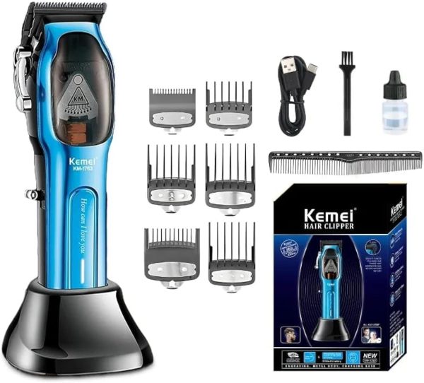 Kemei 9000RPM Hair Clipper 10W Powerful Barber Hair Cutting Machine Metal Shell Adjustable Electric Clippers for Men KM-1763