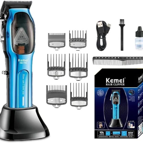 Kemei 9000RPM Hair Clipper 10W Powerful Barber Hair Cutting Machine Metal Shell Adjustable Electric Clippers for Men KM-1763