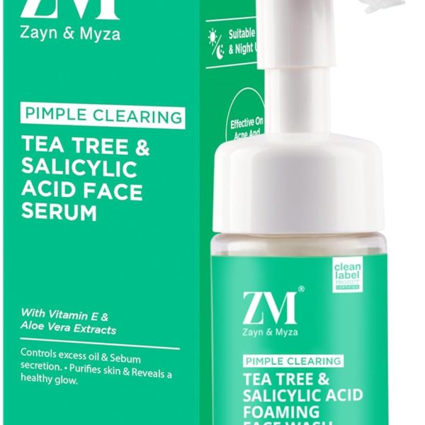 ZM Zayn & Myza Zayn & Myza Tea Tree & Salicylic Acid Foaming Face wash, Aloe Vera & Neem Extracts, Reduces Acne, Pimples, For all Skin Types,Cleanser 100 ML