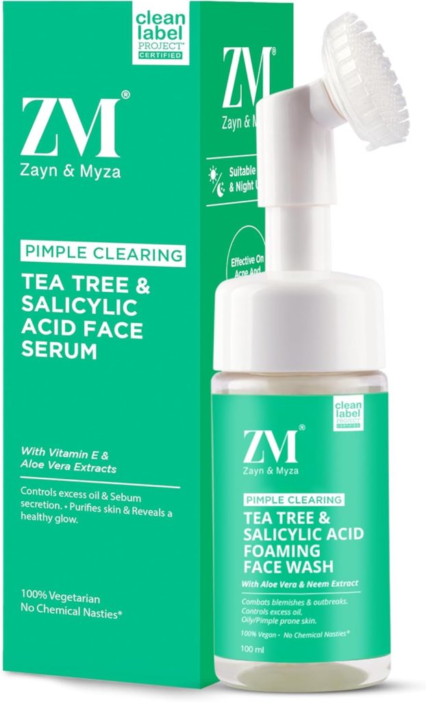 ZM Zayn & Myza Zayn & Myza Tea Tree & Salicylic Acid Foaming Face wash, Aloe Vera & Neem Extracts, Reduces Acne, Pimples, For all Skin Types,Cleanser 100 ML