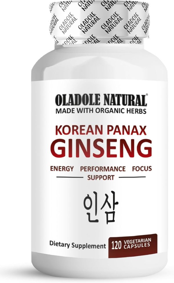 Oladole Natural Korean Red Panax Ginseng 500mg 120 Vegan Capsules for Energy Boost & Immune Support, Premium Adaptogen Formula for Stress Relief & Vitality, High Strength Ginsenosides | Non- GMO