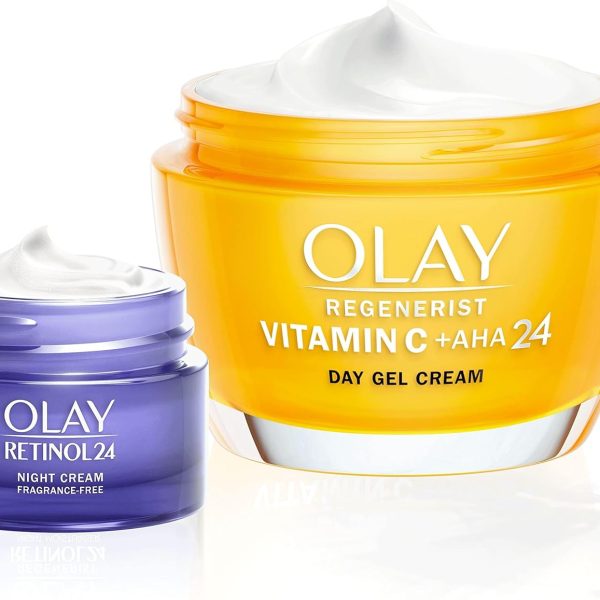 Olay Vitamin C & AHA24 Moisturiser, Face Cream with Vitamin C & AHA & Niacinamide, 50ml, Includes Olay Retinol Travel Size Night Cream, 15ml, Skin Care Sets & Kits Gifts for Women