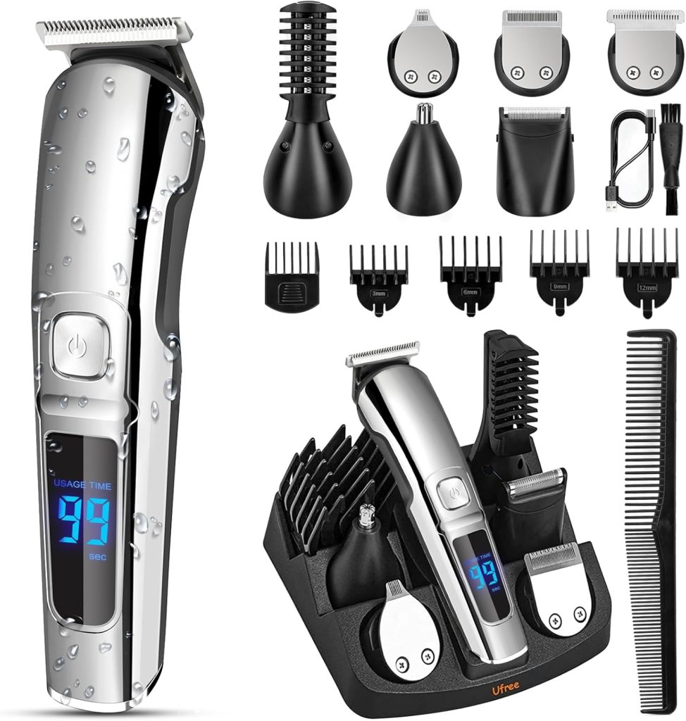 Ufree Beard Trimmer for Men, Waterproof Electric Razor for Nose, Body, Face and Mustache, Cordless Hair Clippers Shavers for Men Grooming Kit, Gifts for Men Husband Father