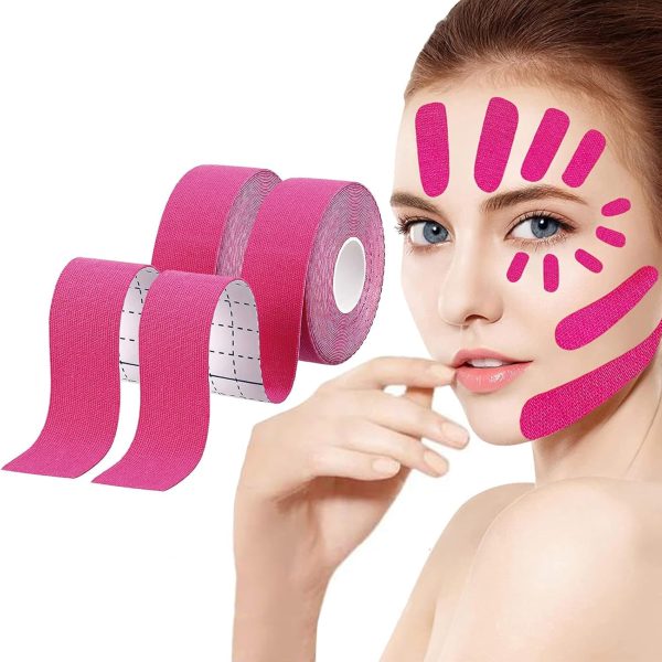 2.5cm*5m Face Wrinkle Strips, Face Stickers, Neck Eye Double Chin Lift V-Shape Refill Tape, Thin Skin Care, Highly Elastic Wrinkle Strips, Exercise Tape, Face Lift Tape - Pink