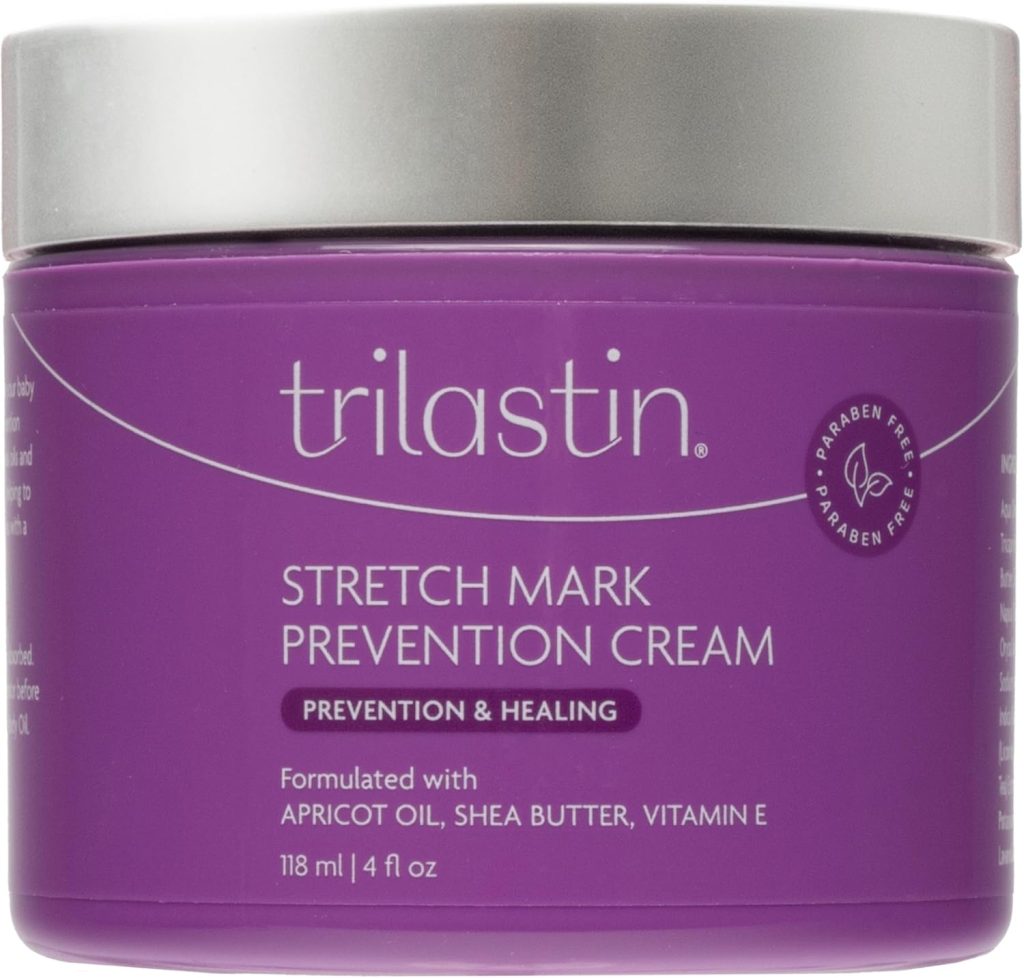 TriLASTIN Maternity Stretch Mark Prevention Cream (4oz) | Hypoallergenic and Paraben-Free | Stretch Mark Cream for Pregnancy | Skincare Gifts for Moms | Scar and Stretch Mark Remover Cream