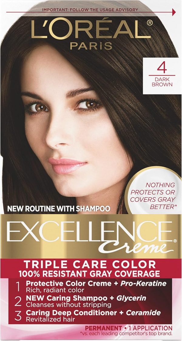 L’Oréal Paris L'Oreal Excellence Creme Permanent Hair Color, 4 Dark Brown