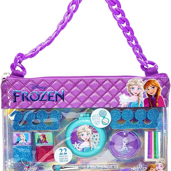 Townley Girl Disney Frozen - Townley Girl Fashion Chain Bag with Peel- Off Nail Polish, Eyeshadow, Hair Accessories, Hair Brush and More, with Rainbow Chain for Girls, Ages 6+