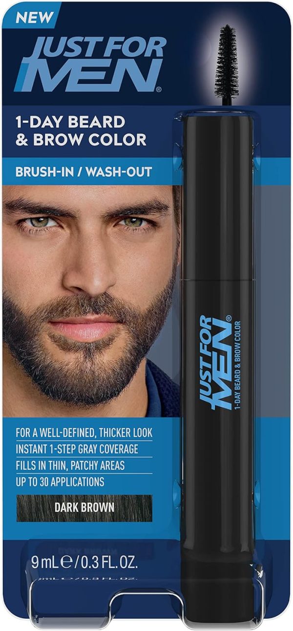 Just for Men 1-Day Beard & Brow Color, Temporary Color for Beard and Eyebrows, For a Fuller, Well-Defined Look, Up to 30 Applications, Dark Brown