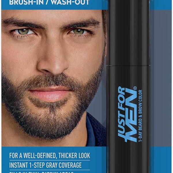 Just for Men 1-Day Beard & Brow Color, Temporary Color for Beard and Eyebrows, For a Fuller, Well-Defined Look, Up to 30 Applications, Dark Brown