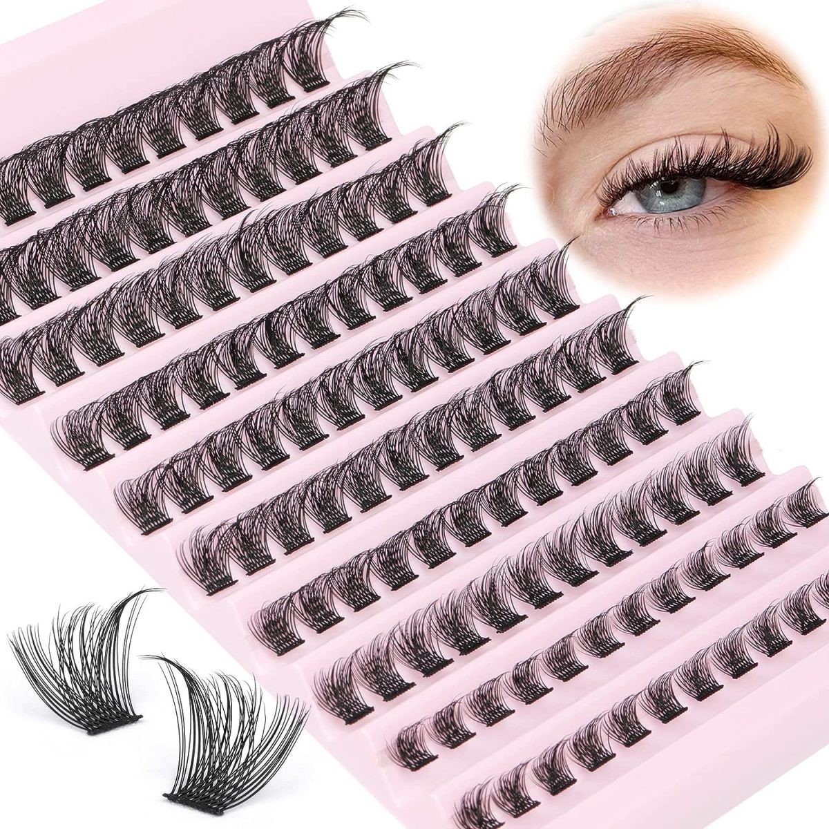 JWWYJ Lash Clusters 120pcs Cluster Lashes 8-16mm Wispy Individual Lashes Extensions Natural Look Lashes D Curl Fluffy Cluster Lashes DIY Eyelash Extension