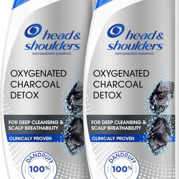 Head & Shoulders Anti-Dandruff Shampoo, Oxygenated Charcoal Detox, 100% Dandruff Free, 2x400ml, Dual Pack