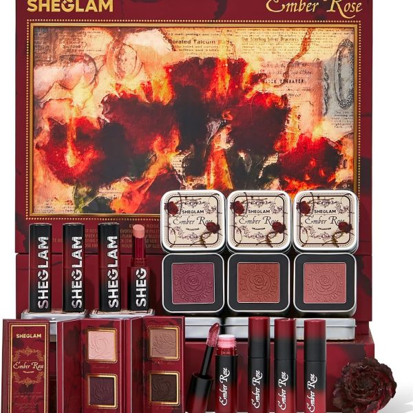 SHEGLAM Ember Rose Collection Valentines Gift Pink Lip Gloss Pink Blush Lipstick Eyeshadow Makeup Kit Red Makeup Collection