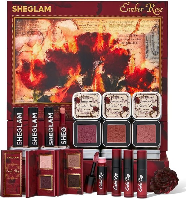 SHEGLAM Ember Rose Collection Valentines Gift Pink Lip Gloss Pink Blush Lipstick Eyeshadow Makeup Kit Red Makeup Collection