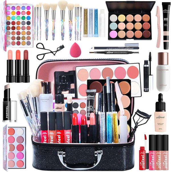 BONITA Professional 34-Piece Makeup Set with Storage Bag - Portable Travel Cosmetic Palette Gift Set Including Full-Size Eyeshadows, Foundations, Lip Gloss - Ideal for Teens and Adults