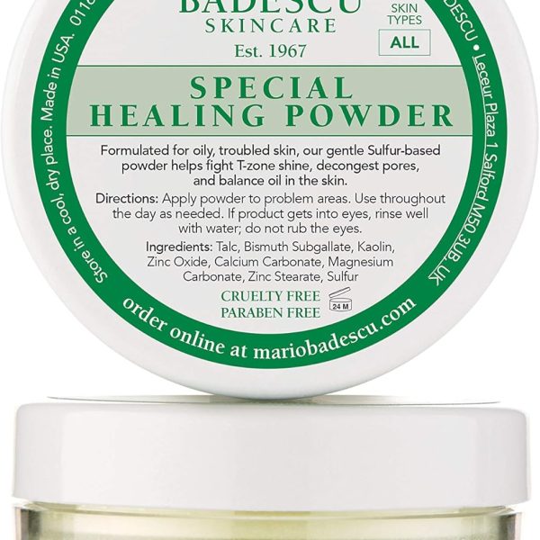 Mario Badescu Special Healing Face Powder for Oily and Troubled Skin, Reduces T-Zone Shine, Decongests Pores and Balances Excess Oil, Gentle Sulfur Powder for Skin Care