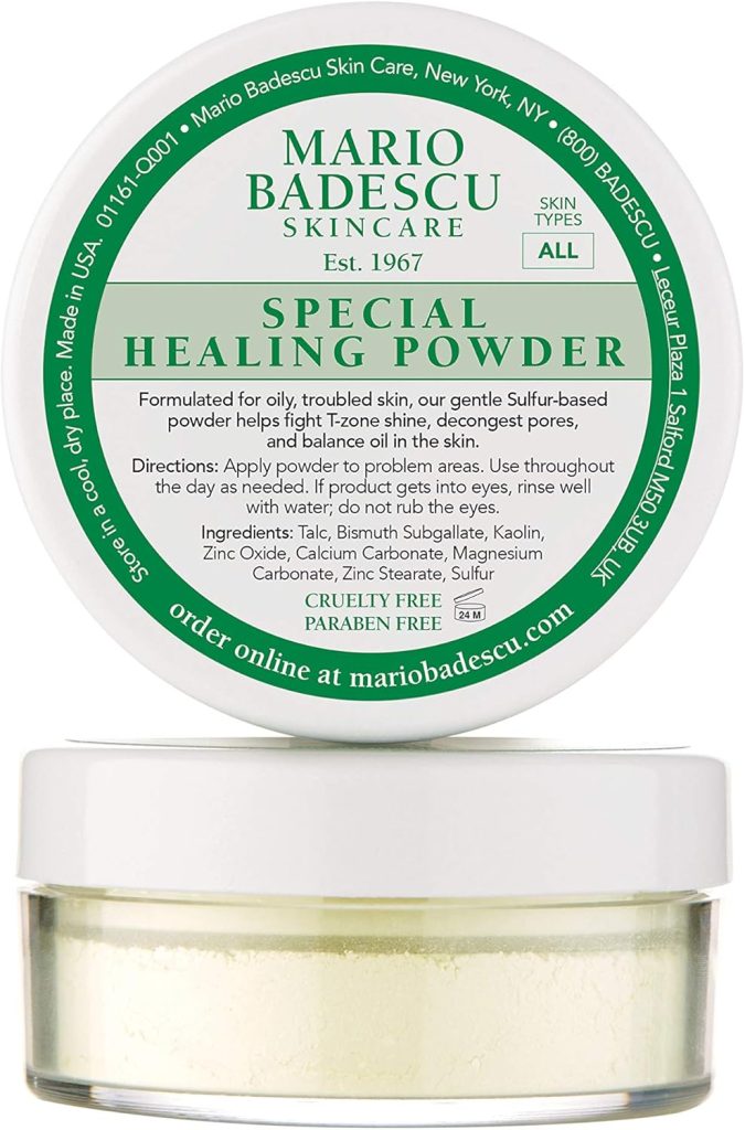 Mario Badescu Special Healing Face Powder for Oily and Troubled Skin, Reduces T-Zone Shine, Decongests Pores and Balances Excess Oil, Gentle Sulfur Powder for Skin Care