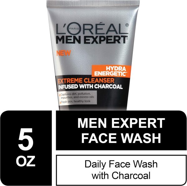 L’Oréal Paris Skincare Men Expert Hydra Energetic Facial Cleanser with Charcoal for Daily Face Washing, 5 fl. oz.