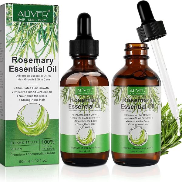 ALIVER Rosemary Oil for Hair Growth & Skin Care (4 Fl Oz), Organic Rosemary Essential Oils, Natural Rosemary Oil for Hair Loss Treatment, Stimulates Hair Growth, Scalp Massager, Aromatherapy