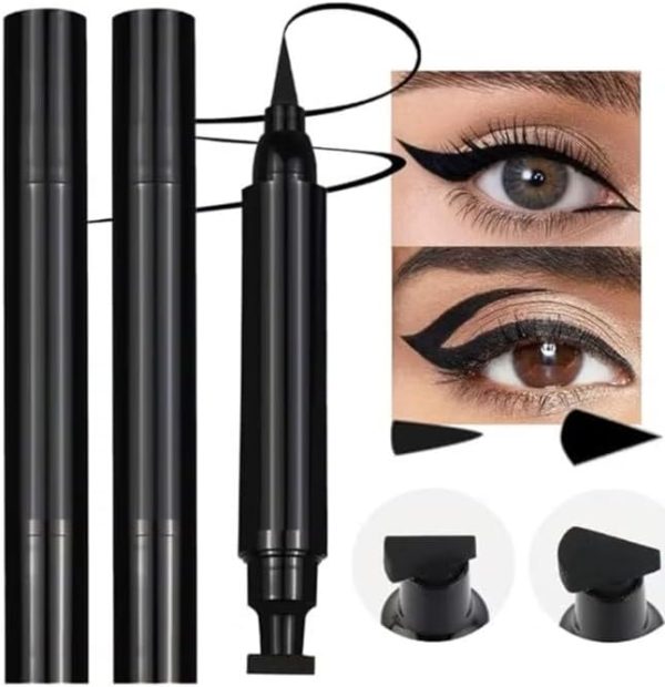 ORiTi 2Pcs Black Eyeliner and Wing Stamp Set Big Small Winged Eyeliners Stamps Cat Eye Liner Stamp Stencils Tool for Women All Eye Shapes Waterproof