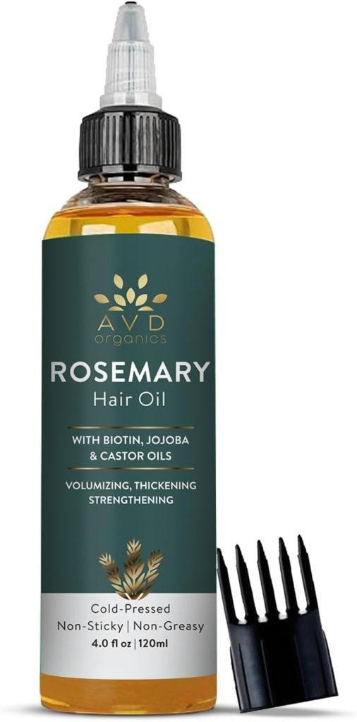 AVD Organics Rosemary Oil for Hair Infused With Biotin 4fl oz – Hair Strengthening, Nourishing, and Volumizing | Infused with Jojoba & Castor Oil | Non-GMO, 120ml