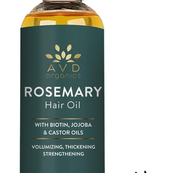 AVD Organics Rosemary Oil for Hair Infused With Biotin 4fl oz – Hair Strengthening, Nourishing, and Volumizing | Infused with Jojoba & Castor Oil | Non-GMO, 120ml