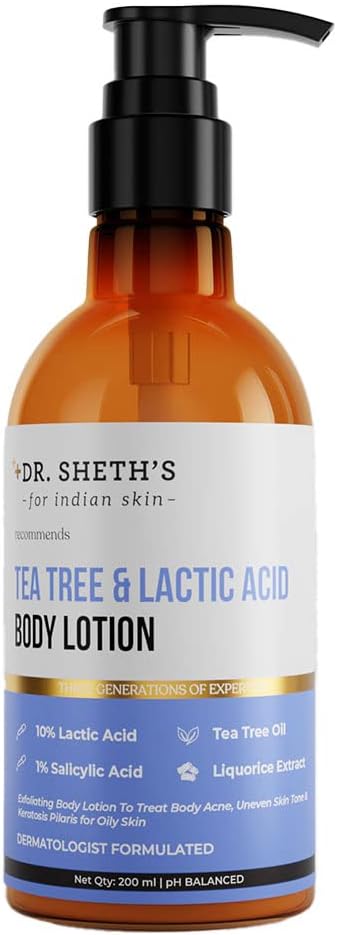 Dr. Sheth'S Tea Tree & Lactic Acid Body Lotion With 1% Salicylic Acid | Ph Balancing Moisturizer | Helps To Reduce Body Acne, Uneven Skin Tone | 200 Ml