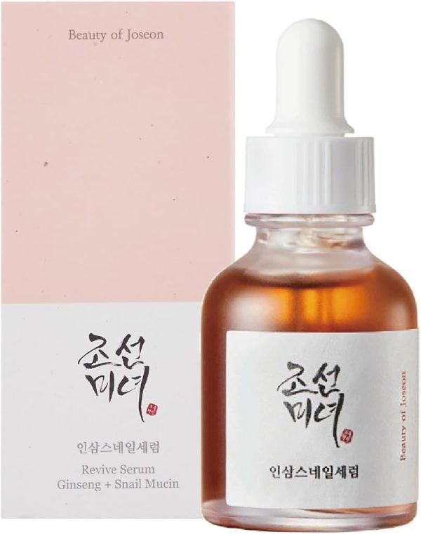 Beauty of Joseon Revive Serum Snail Mucin Ginseng Hydrating Repairing Peptide Facial Moisturizer, Dark Spot Acne Scar Dull Skin Fine Lines, Korean Skin Care for Men and Women, 30ml