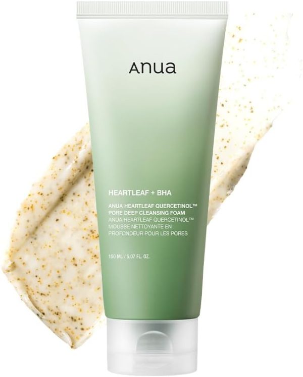 ANUA Heartleaf Quercetinol Pore Deep Cleansing Foam, Facial Cleanser, for Double Cleansing, BHA, Hyaluronic Acid, Glycerin, Face Wash, Blackhead Remover, (150ml/5.07 fl.oz.)