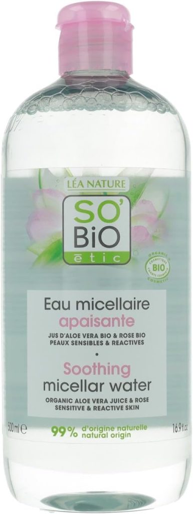 So'Bio Étic So Bio Organic Soothing Micellar Water | Infused with Aloe Vera Juice and Rose | For Sensitive to Reactive Skin Types | 500ml