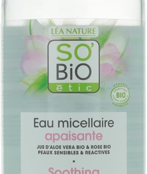 So'Bio Étic So Bio Organic Soothing Micellar Water | Infused with Aloe Vera Juice and Rose | For Sensitive to Reactive Skin Types | 500ml