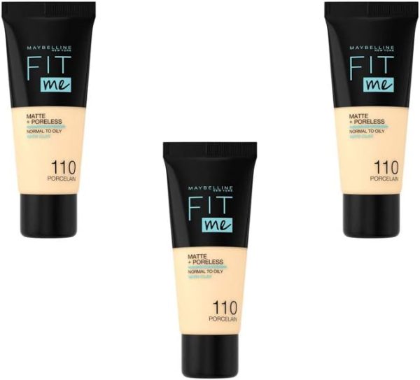 Maybelline New York Fit Me Matte & Poreless Primer 110 Porcelain, Pack of 3 x 30 ml