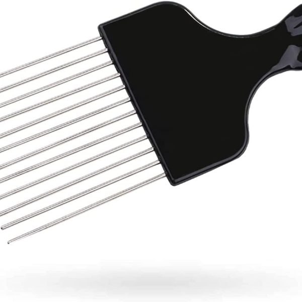 1 x Afro Comb Curly Hair Magic Hair Coils Tool Square Afro Pick with Natural Metal African American Hairdressing Styling Black Fist Teeth Comb Curly Hairbrush Fork Pick Comb Metal Ideal for Men Women