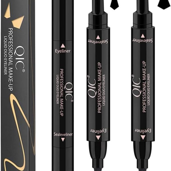 LEVGLAKE 2 Pack Winged Eyeliner Stamp Dual Ended Liquid Eyeliner Pen for Wing Cat Eye,Waterproof Long Lasting Smudge-proof Liquid Eye Makeup Black