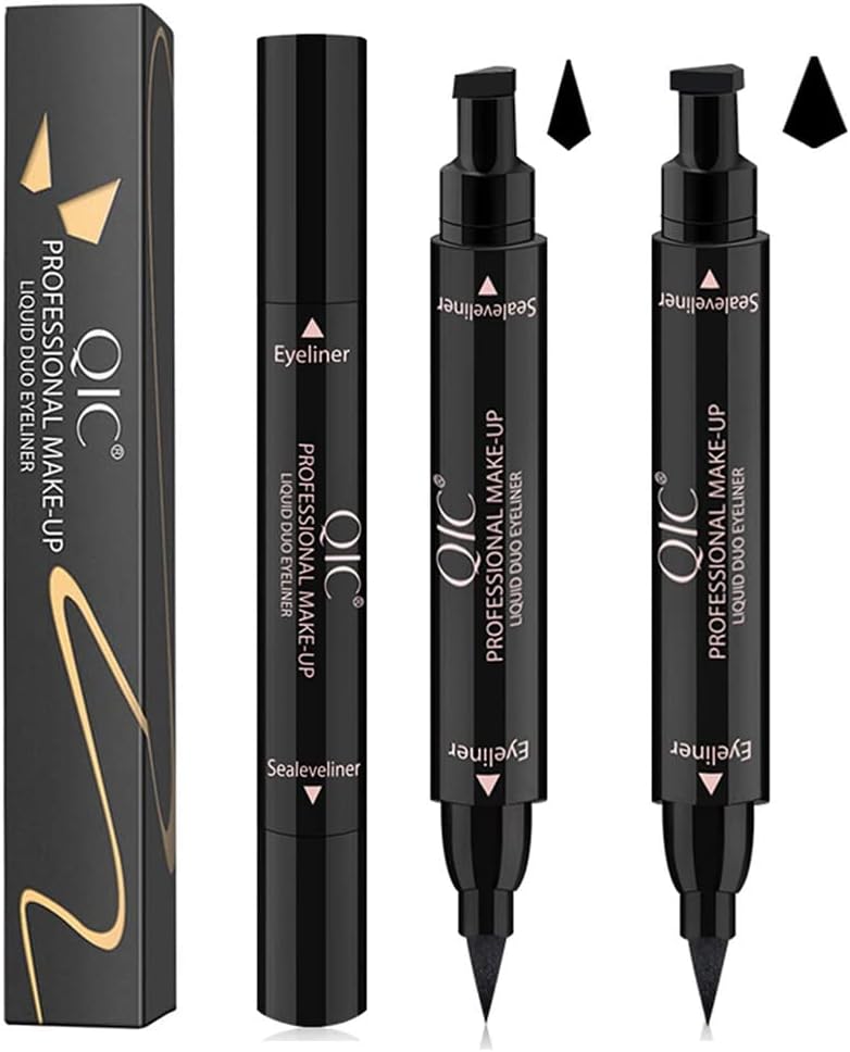 LEVGLAKE 2 Pack Winged Eyeliner Stamp Dual Ended Liquid Eyeliner Pen for Wing Cat Eye,Waterproof Long Lasting Smudge-proof Liquid Eye Makeup Black