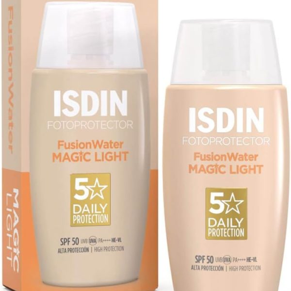 Isdin Fusion Water Color Spf 50 (Light) 50Ml, Tinted Daily Facial Sun Cream, Ultra-Light Texture