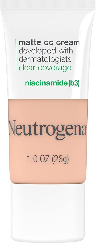 Neutrogena Clear Coverage Flawless Matte CC Cream, Full-Coverage Color Correcting Cream Face Makeup with Niacinamide (b3), Hypoallergenic, Oil Free & Fragrance Free, Alabaster, 1 oz