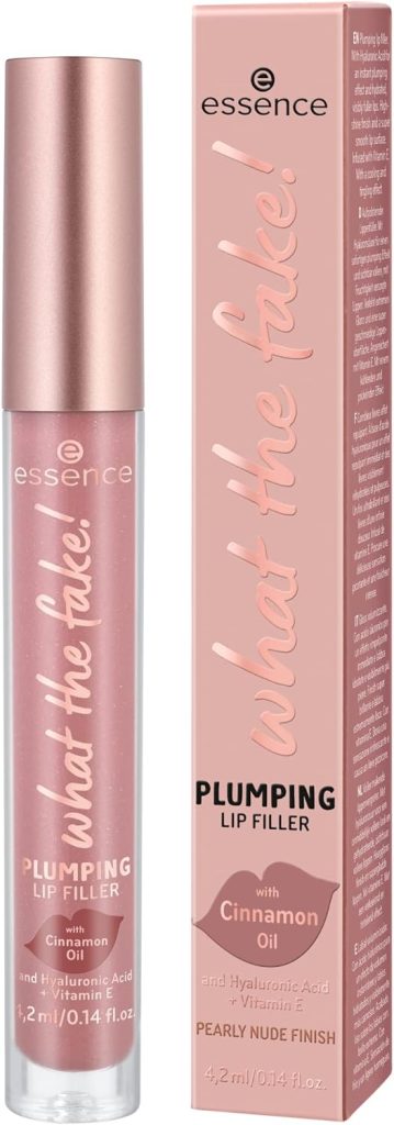 essence what the fake! Plumping Lip Filler, Lip Gloss, No. 02, Nude, Moisturising, with Vitamins, Cooling, Shiny, Vegan, Perfume, Alcohol, Parabens, Pack of 1 (4.2 ml)