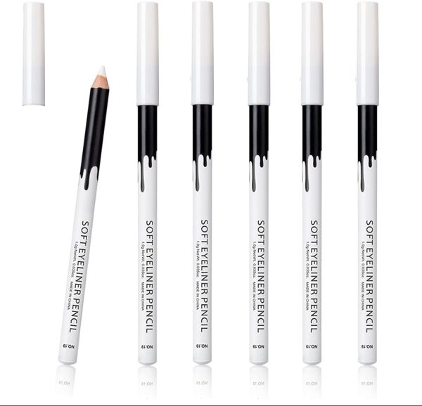 KAIQIKAIXI 6 White Eyeliner Pencils Professional Use as Highlighter, Soft, Waterproof, Long-Lasting Eyeshadow, Eye Brightener,Eye Shadow Pencil, Lip Line Pen, Eyelid Pad, Pencil Makeup Set Tool