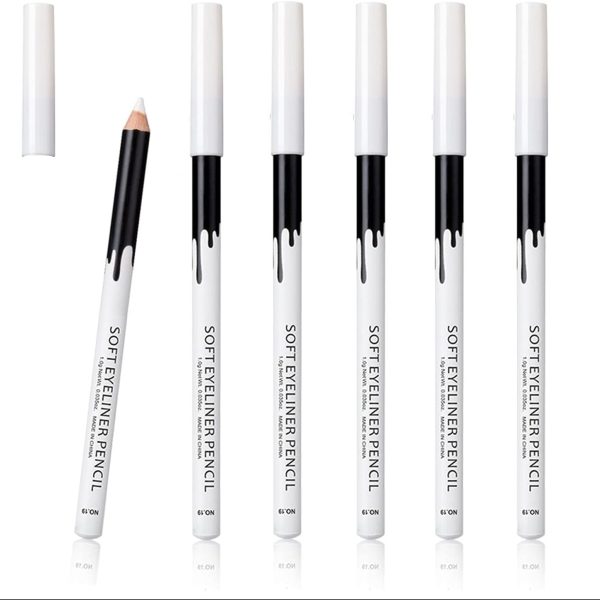 KAIQIKAIXI 6 White Eyeliner Pencils Professional Use as Highlighter, Soft, Waterproof, Long-Lasting Eyeshadow, Eye Brightener,Eye Shadow Pencil, Lip Line Pen, Eyelid Pad, Pencil Makeup Set Tool