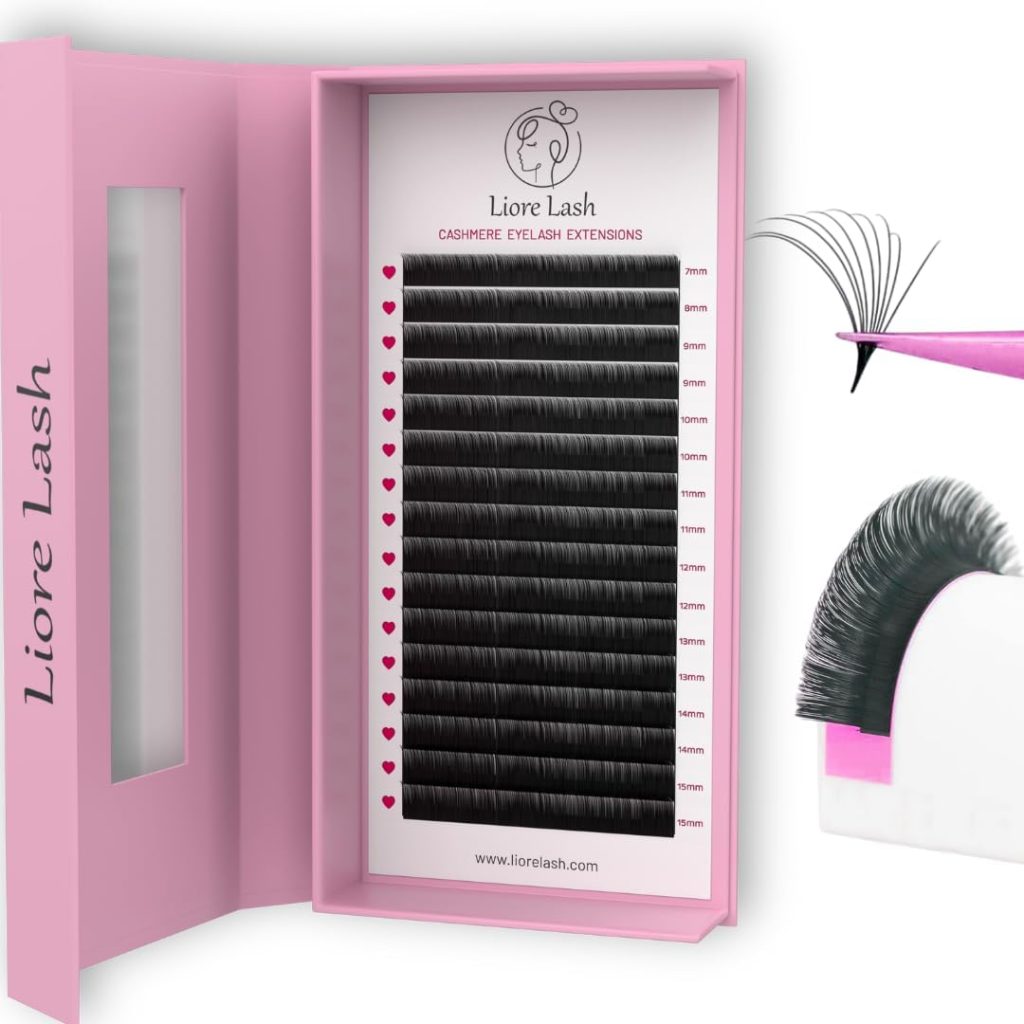 LIORE LASH Cashmere Volume Eyelash Extensions C D L M Curl, 3D Premade, Easy Fan, 0.07-0.10, Matte Black Individual Lashes Extension Mix Tray 7-15mm ((7-15MM) C Curl 0.07)