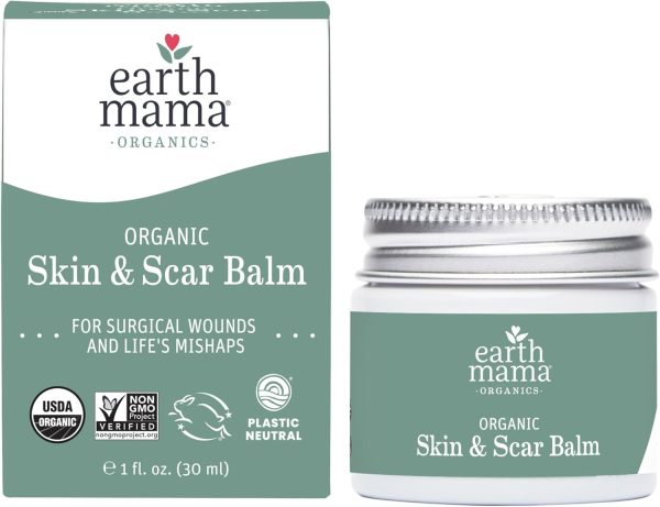 Earth Mama Organic Skin & Scar Balm | Comforts & Reduces Appearance of Scars for Surgical Wounds + Pregnancy Stretch Marks, 1 Fl Oz