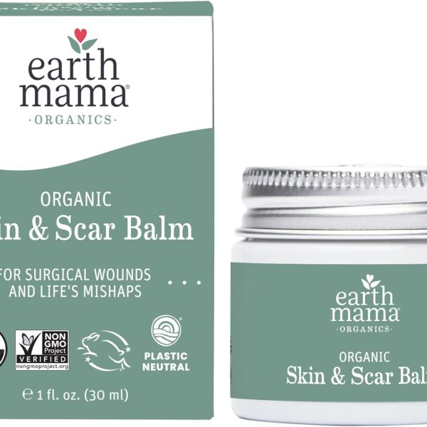 Earth Mama Organic Skin & Scar Balm | Comforts & Reduces Appearance of Scars for Surgical Wounds + Pregnancy Stretch Marks, 1 Fl Oz