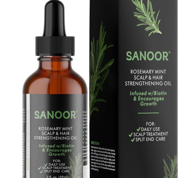 New SANOOR Rosemary Mint, Scalp Hair Oil, Infused Biotin Encourages Hair Growth | Healthier, Stronger & Long Strands Silky Shinny| All Type & Texture | Styling Straight, Waves Chemically Treated Hairs