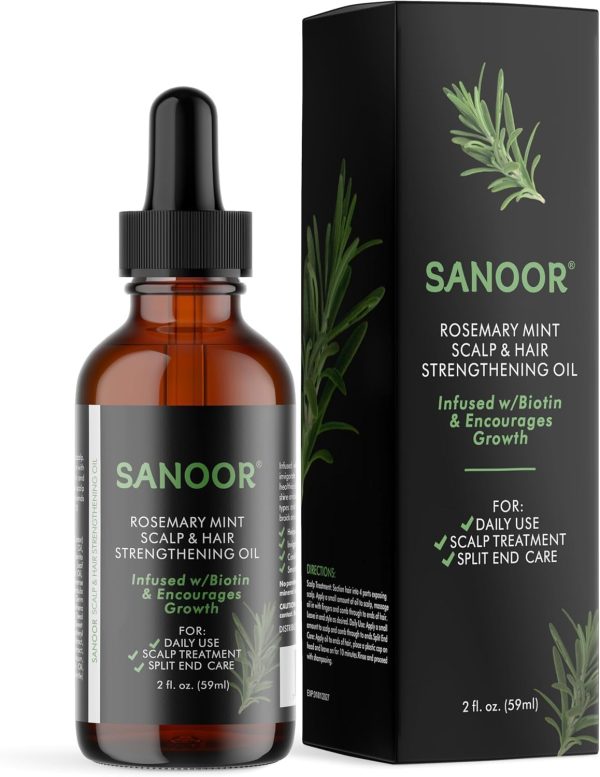 New SANOOR Rosemary Mint, Scalp Hair Oil, Infused Biotin Encourages Hair Growth | Healthier, Stronger & Long Strands Silky Shinny| All Type & Texture | Styling Straight, Waves Chemically Treated Hairs