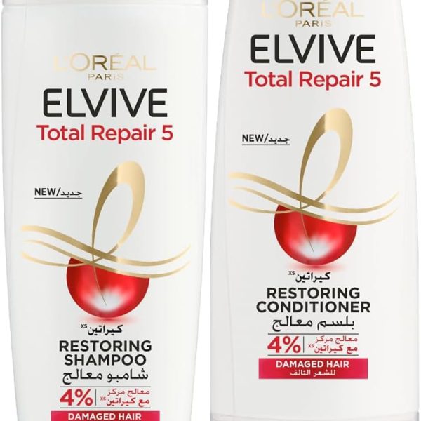 L’Oréal Paris Elvive Total Repair 5 Repairing Shampoo 400ml + Conditioner 360ml For Damaged Hair & Split Ends