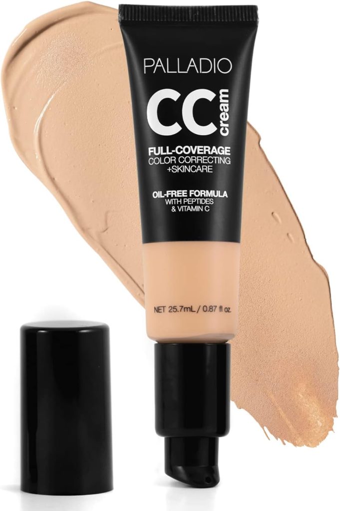 Palladio CC Cream | 25.7ml | Full-Coverage Color Correcting + Skincare | Oil-Free Formula with Peptides & Vitamin C | Light 21C