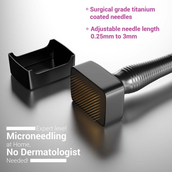 Sotrue Derma Microneedling Stamp for Hair Growth, Titanium Coated Adjustable Needles 0.25mm to 3mm, 140 Stamp for Skin Repair, Face, Hair & Beard Growth, Safe & Effectiv - Derma Roller Alternative